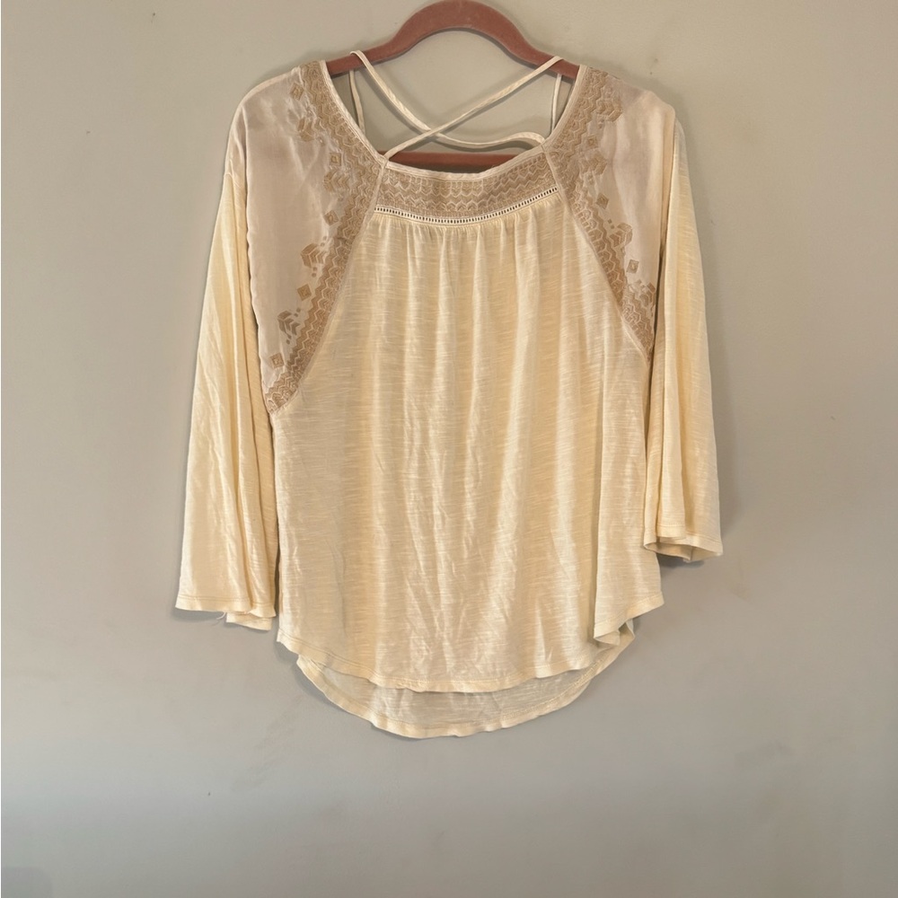 Altered State Boho Peasant Top | Embroidered Ivory | Size Small